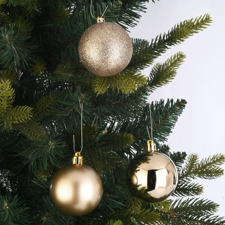 24-Count Champagne Shatterproof Ball Christmas Ornaments, 2.36 in, by Holiday Time - Walmart.com | Walmart (US)