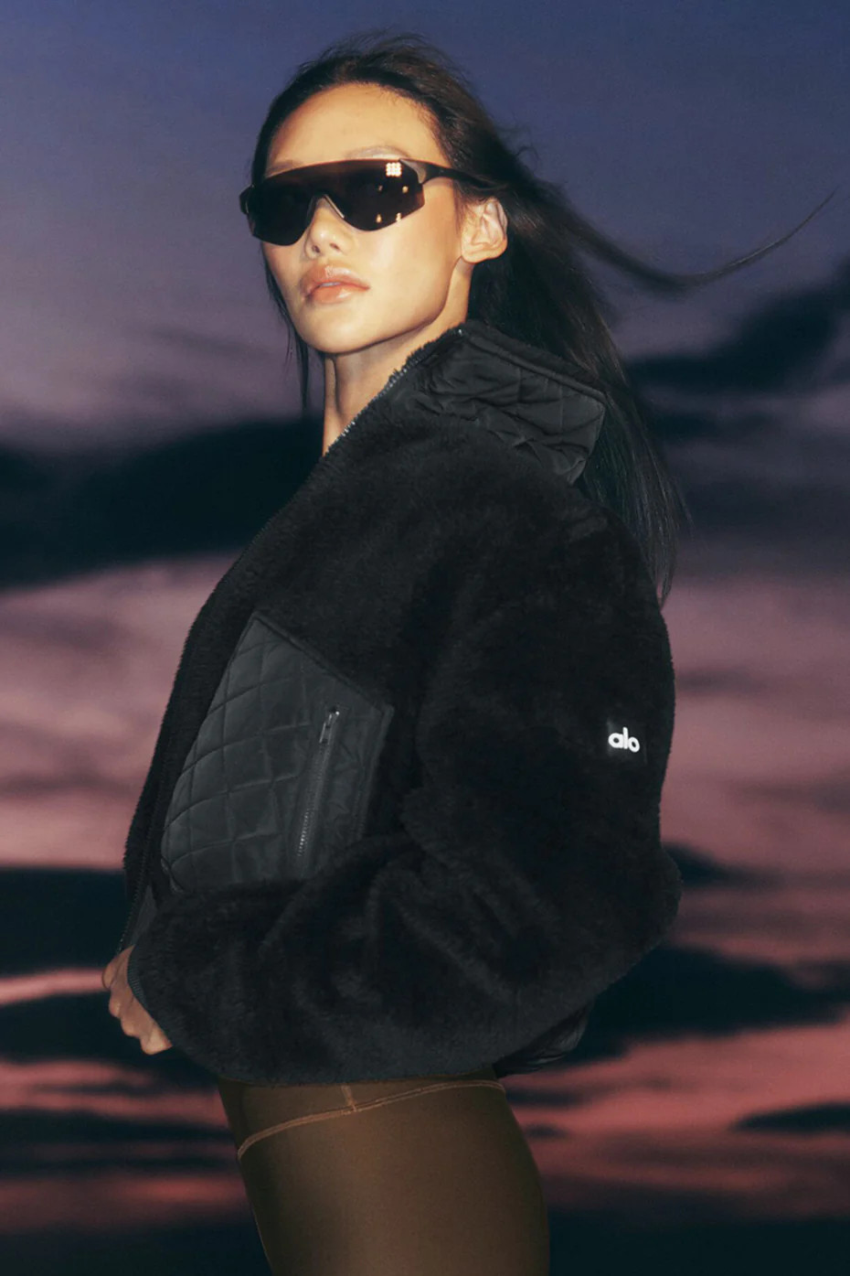 ALO | Sherpa Edge Bomber Jacket in Black, Size: XS | Alo Yoga (US)