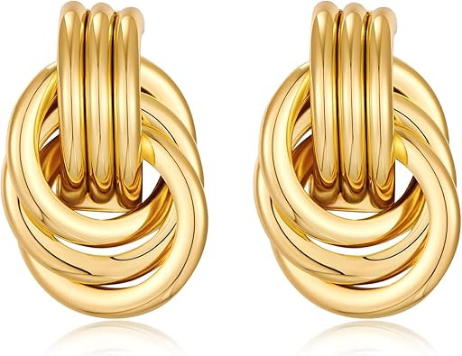 Chunky Golden/Silver Earrings Large Knot Earrings Love Knot Stud Earrings Geometric Dangle Drop E... | Amazon (US)