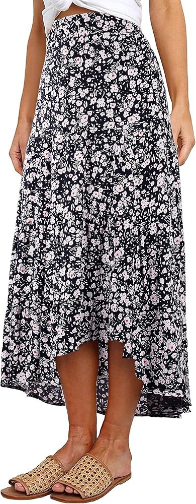 PRETTYGARDEN Women's Ditzy Floral Print Midi Skirt Boho Elastic High Waist Long Skirts for Women ... | Amazon (US)