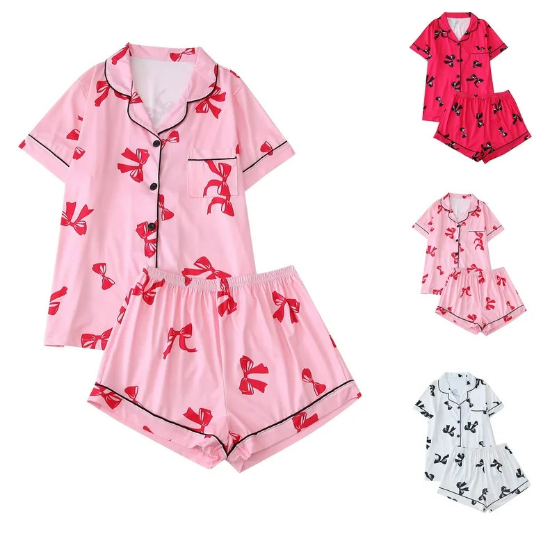VBTAPA Womens Cute Pajama Sets Short Sleeve Loungewear 2 Pcs Soft Pj Sets Button Down Sleepwear P... | Walmart (US)