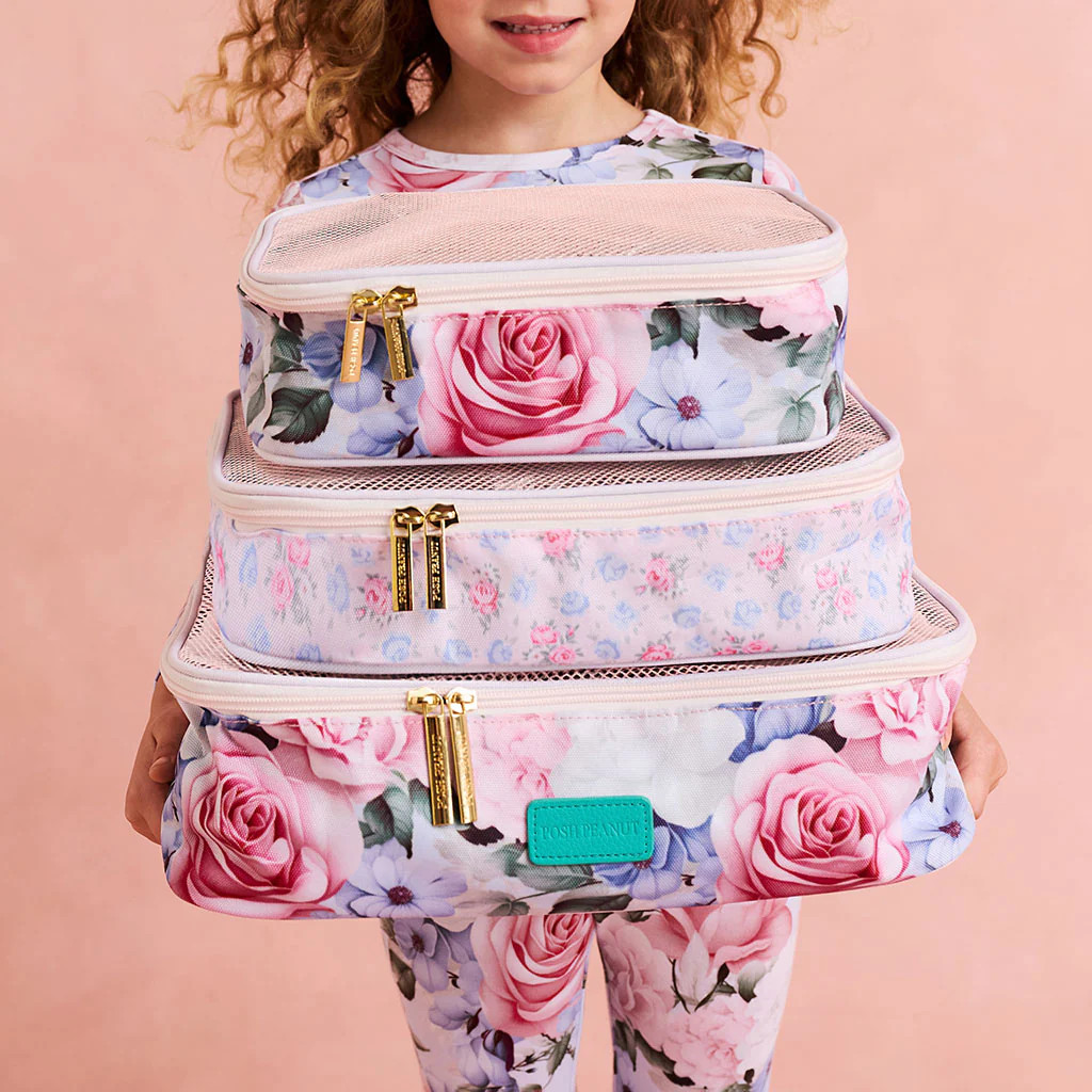 Floral Blue Packing Cubes | Marion | Posh Peanut