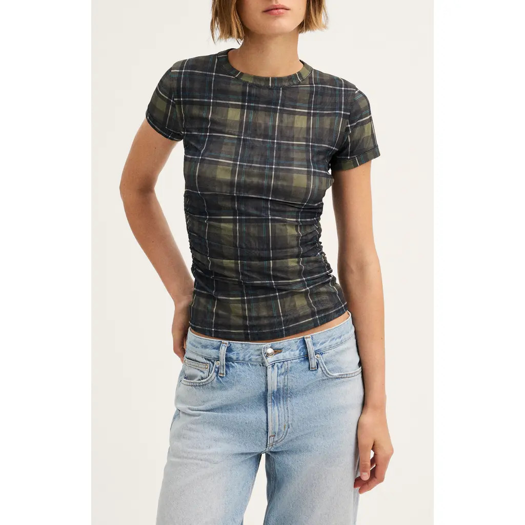 Madewell Ruched Cap Sleeve Tee in Olive at Nordstrom, Size Small | Nordstrom