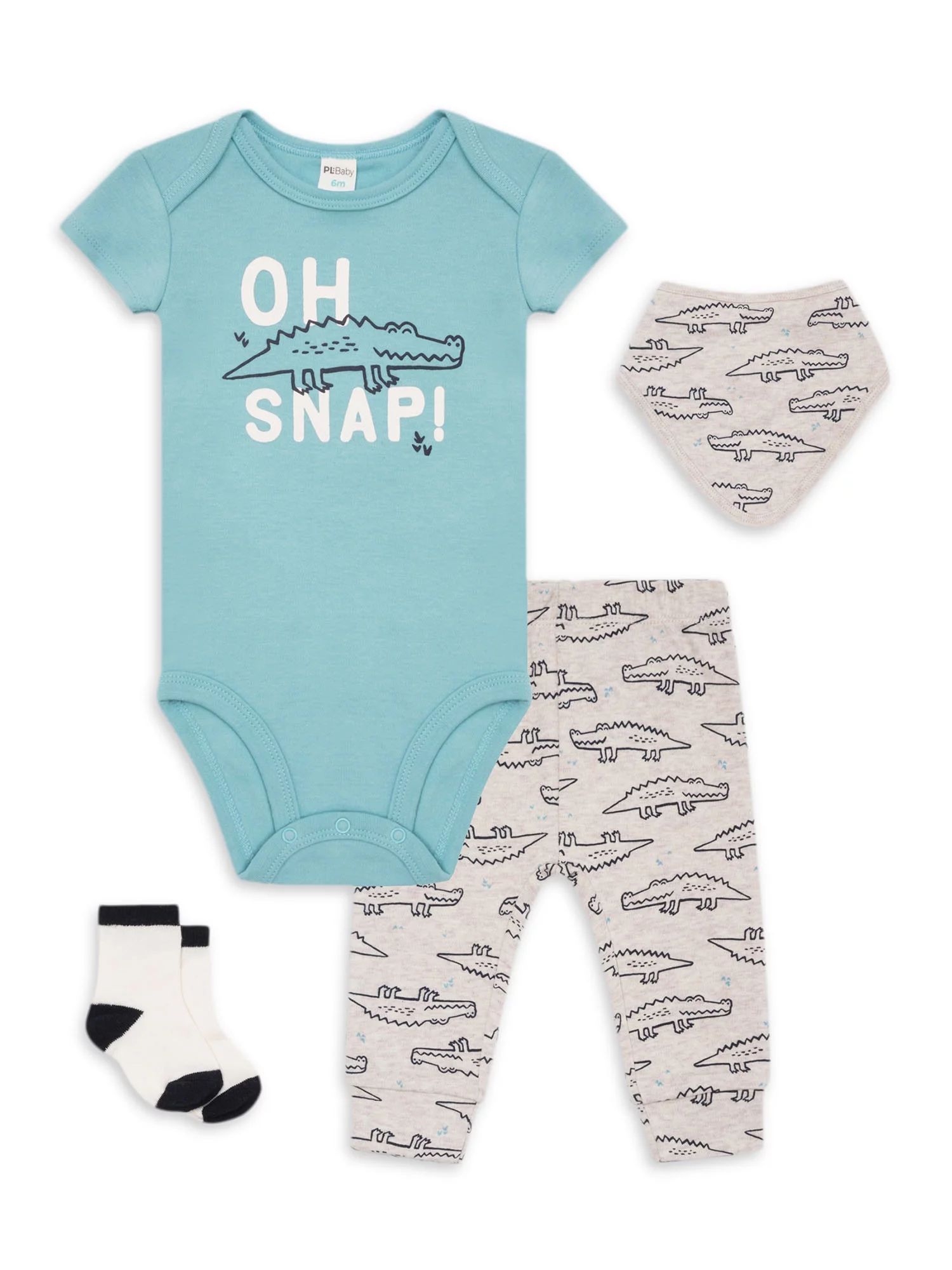 PL Baby by Petit Lem Newborn Boy Short Sleeve Bodysuit, Pant, Bib & Socks, 4pc Outfit Set | Walmart (US)