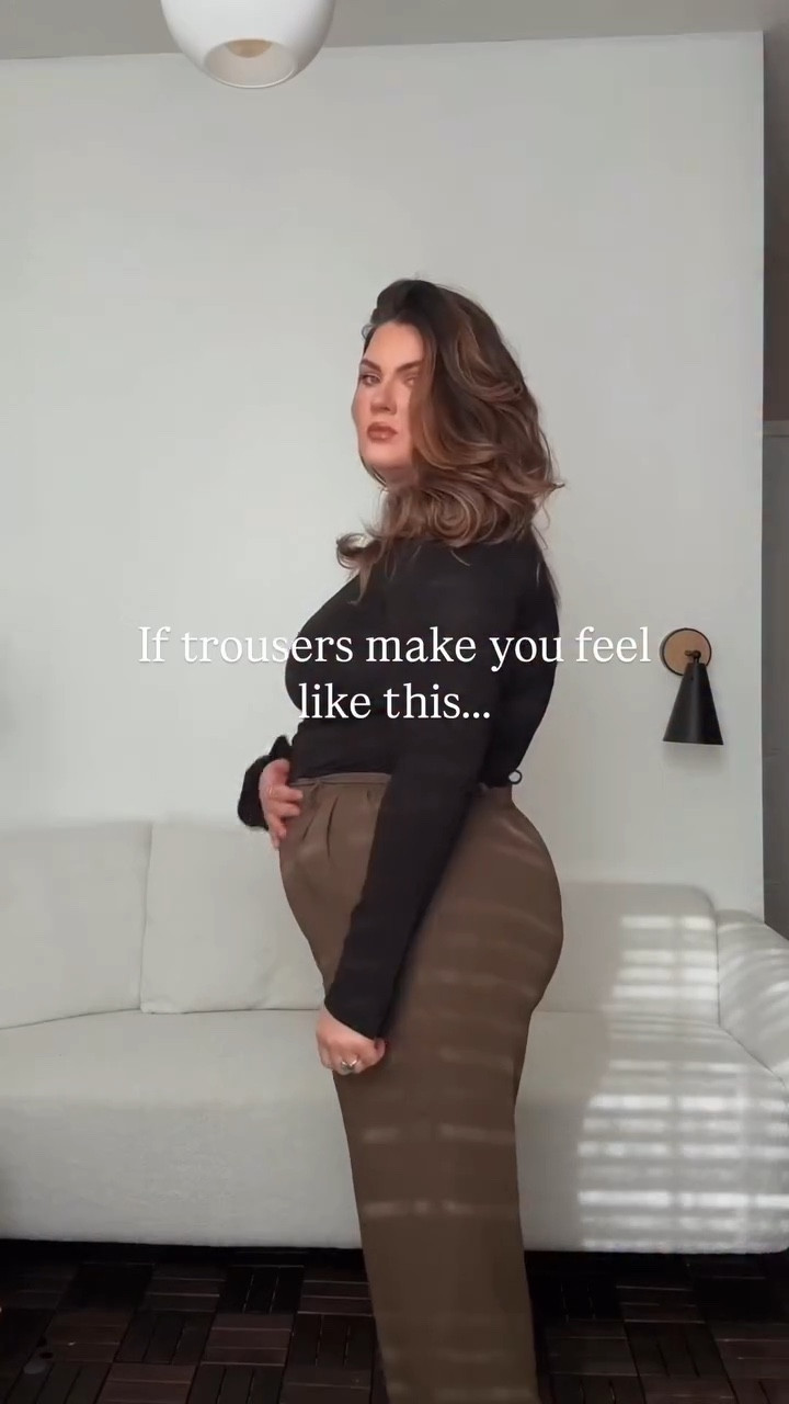 Wearing a 33R in the wide leg trouser, and I’m 5’6” with 48” hips and 36” waist for reference. 

✨It’s not you, it’s the clothes ✨These pants may look really similar, but there are some key differences that make the trousers on the right work well for my hourglass body shape.

Why I don’t feel good in Pant #1:
*  They have a straight leg, so by design there isn’t extra room in the hip area for me
*  The front is pleated once, which adds a little give but not in a meaningful way for my belly
*  The material is super thin and has no structure- you can see how the waistband just folds into itself and the zipper is pulling

Why Pant #2 makes me feel confident:
*  They have a wide leg, which gives me much more room in the hips (this 48” gotta go somewhere yall!)
*  The front is double pleated, creating extra room in the tummy area. Nothing is pulling or stretched
*  The material is thicker and more structured- the waist stays in place and the pants fall nicely, almost grazing my midsection instead of hugging it (look at the side profile difference!)

Work pants, work trousers, Abercrombie pants, curve love pants, curvy style, office outfit, work outfit, office style, wide leg pants, outfit inspo, outfit idea, back to office, return to office, workwear, midsize style, hourglass style #midsizestyle #styletip #outfitinspiration

#LTKgrwm #LTKWorkwear #LTKMidsize