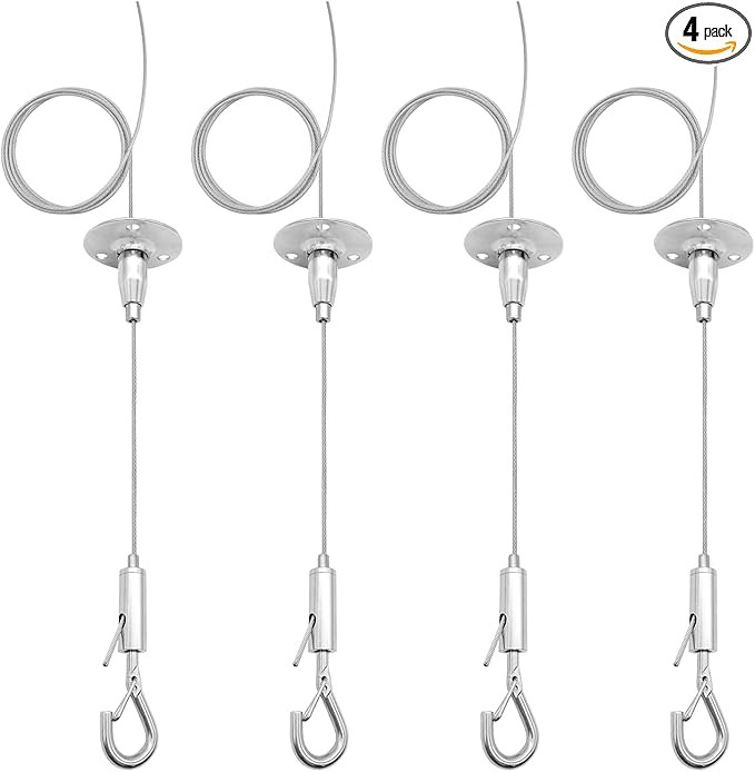 4 Pack 6ft Ceiling Sign Hanger Wire Kit, 2m Adjustable Suspension Hanging Cable Wire with Hook Wa... | Amazon (US)