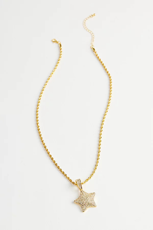 Iced Star Pendant Necklace in Gold, Men's at Urban Outfitters | Urban Outfitters (US and RoW)