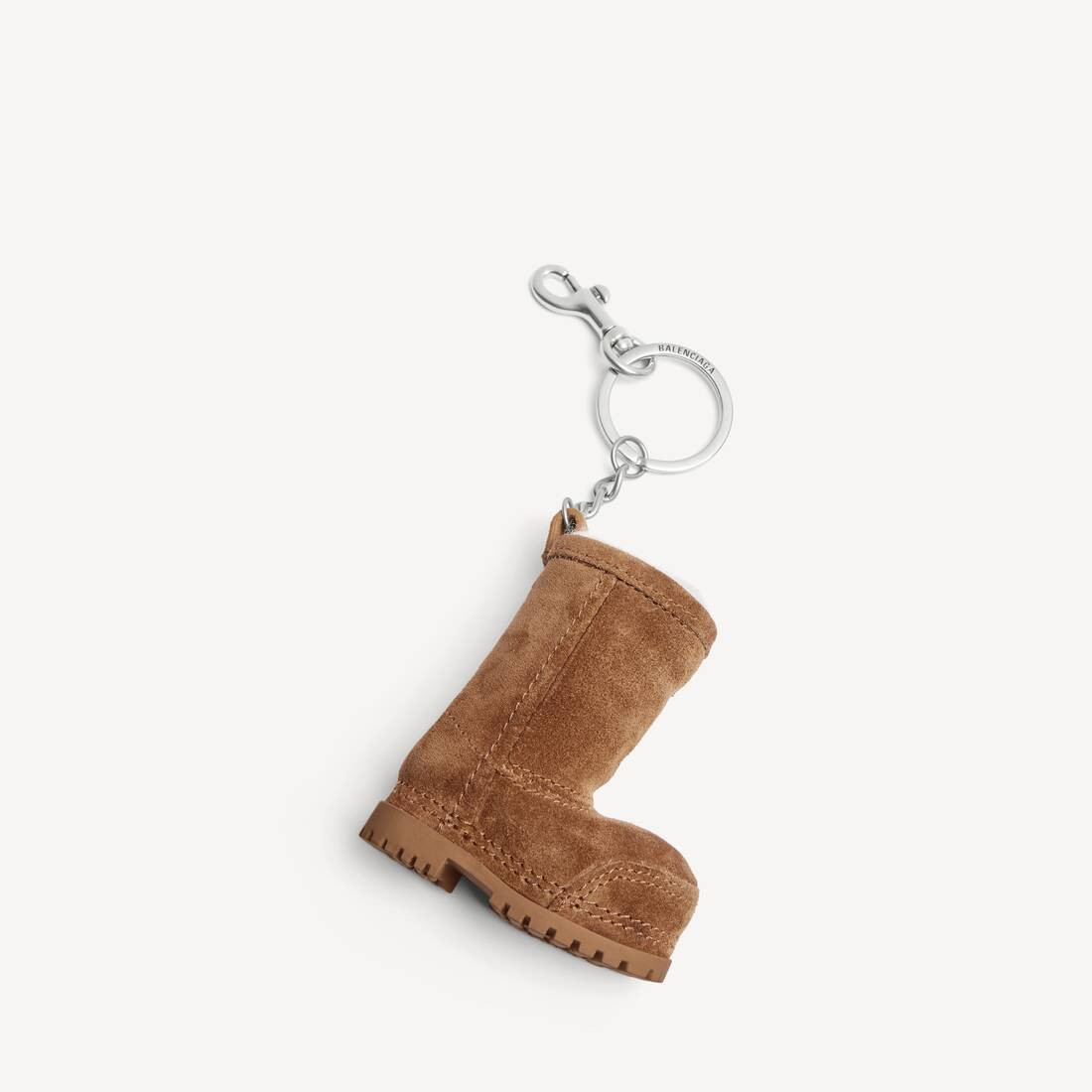 Charm/Keychain Mini Alaska Boot in noce suede calfskin and fleece, aged-silver zamak, brass and s... | Balenciaga