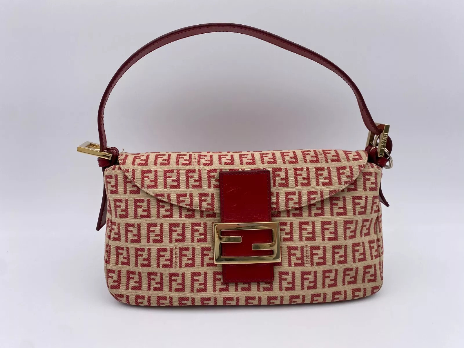 Vintage Fendi Zucchiono Baguette Cloth Handbag in Red - Pre-owned! | eBay US