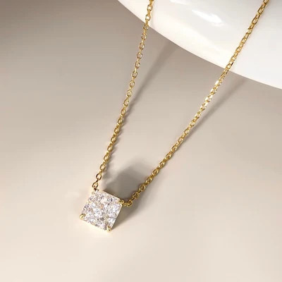 Square Solitaire Pendant Necklace | The Sis Kiss
