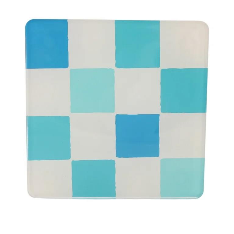 Mainstays 4-Inch Square Acrylic Coaster, Blue Check | Walmart (US)
