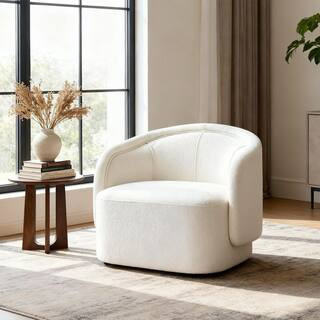 Amanda Modern White 34.06 in. Polyester Upholstered Accent Chair with Curved Boucle, Cream | The Home Depot