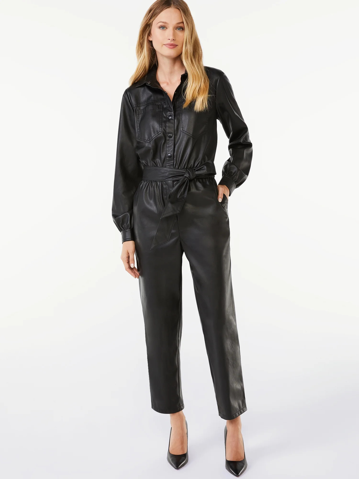 Scoop Women’s Faux Leather Jumpsuit - Walmart.com | Walmart (US)