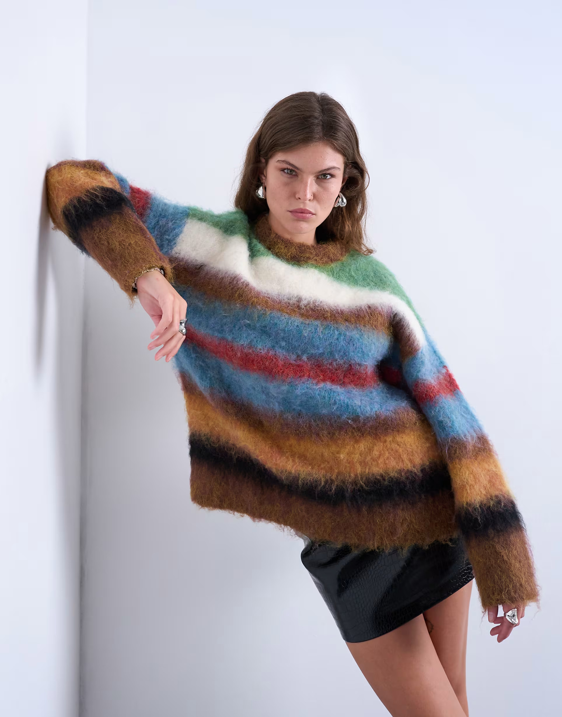 Topshop knitted fluffy stripe jumper in multi | ASOS | ASOS (Global)