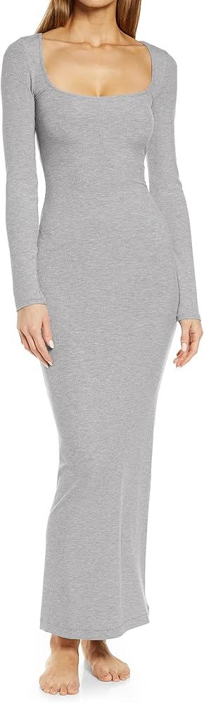 Women's Soft Lounge Long Sleeve Maxi Dress Square Neck Sexy Slip Ribbed Bodycon Dresses | Amazon (US)