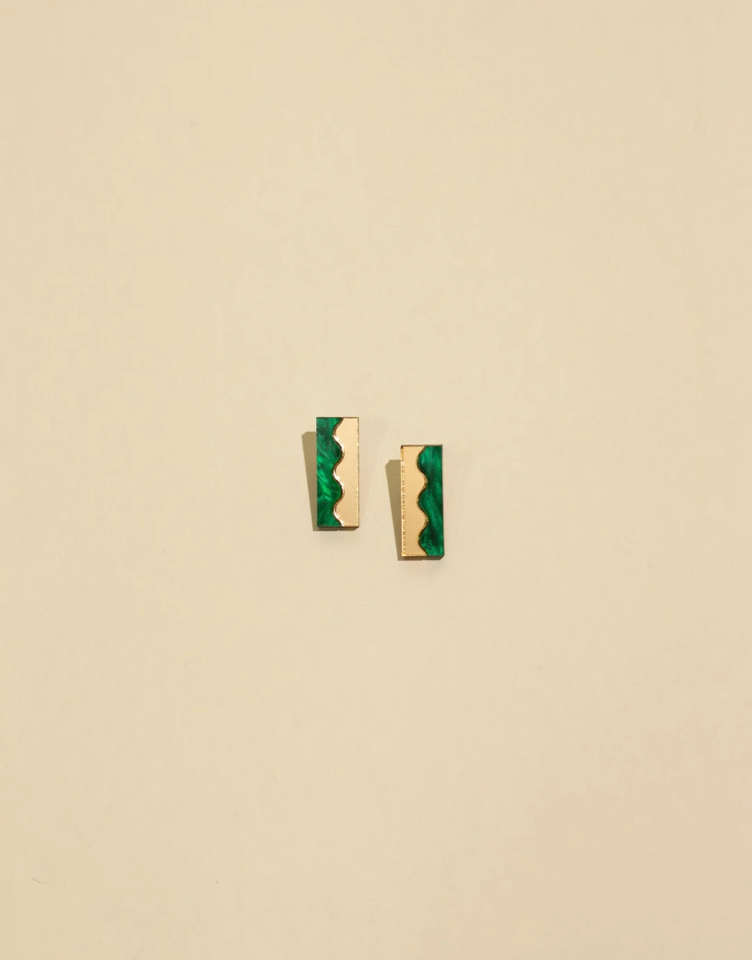 Handmade Green Gold Earrings, Minimalist Statement Drop Studs, Bold Artistic Modern Fashion Acces... | Etsy (US)