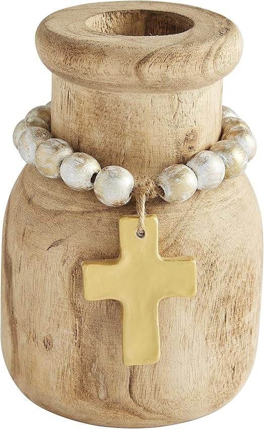 Mud Pie Wood and Beaded Pendant Bud Vase, Cross, 6.25" x 4.75" | Amazon (US)