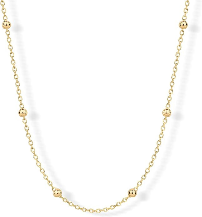 PAVOI 14K Gold Plated Small Bead Ball Chain Necklace for Women - Adjustable Dainty Gold Beaded Ne... | Amazon (US)