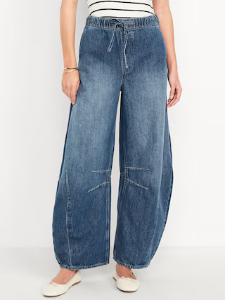 High-Waisted Pull-On Barrel Jeans | Old Navy (US)
