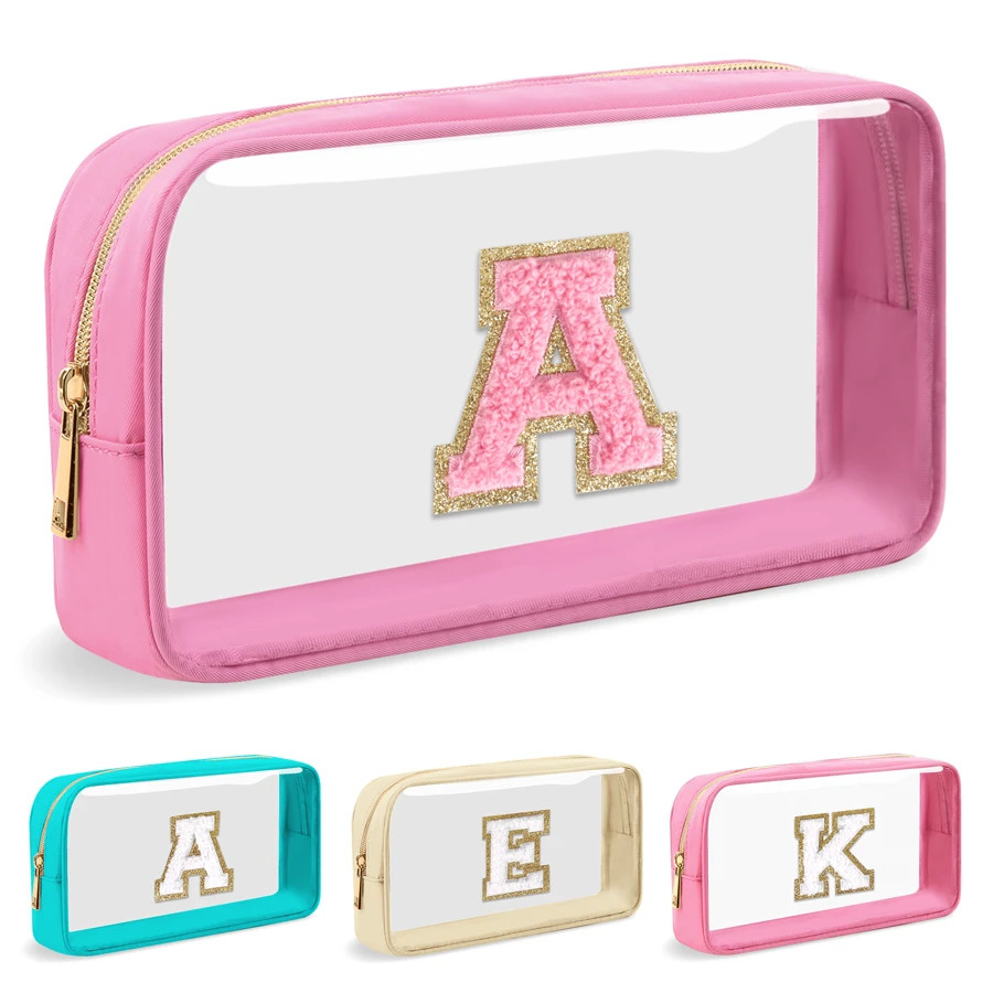 Small Clear Personalized Initial Letter Makeup Bag, A-Z Chenille Patch Preppy Nylon Cosmetic Bag ... | SHEIN