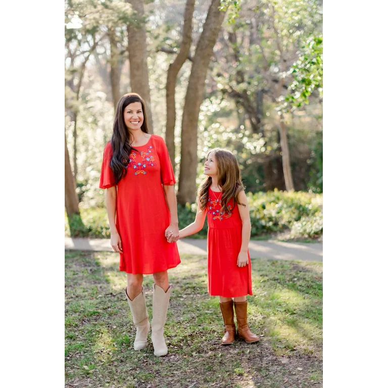 The Pioneer Woman Mommy & Me Embroidered Dress with Flutter Sleeves, Women's | Walmart (US)