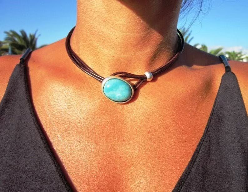 SALE 50% OFF Turquoise Necklace Statement Necklace for Women, Turquoise Jewelry, Choker Necklace,... | Etsy (US)