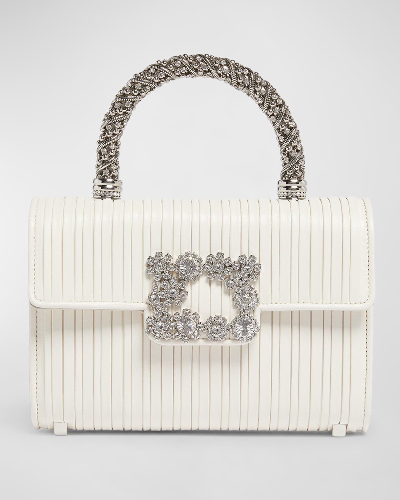 Mini Plisse Flower Leather Top-Handle Bag | Neiman Marcus