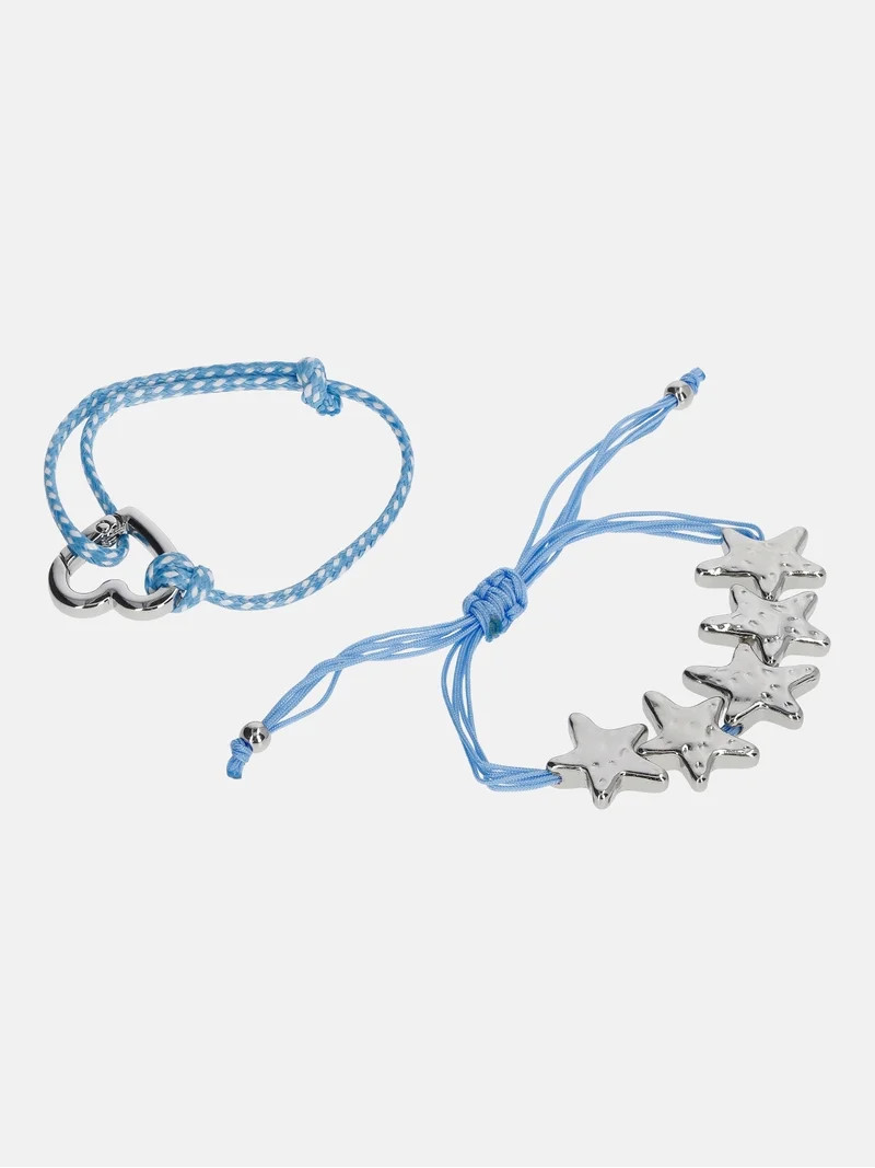 No Boundaries Silver-Tone Pull-Through Cord Hammered Star and Heart Bracelets, 2-Pack, Women\u201... | Walmart (US)