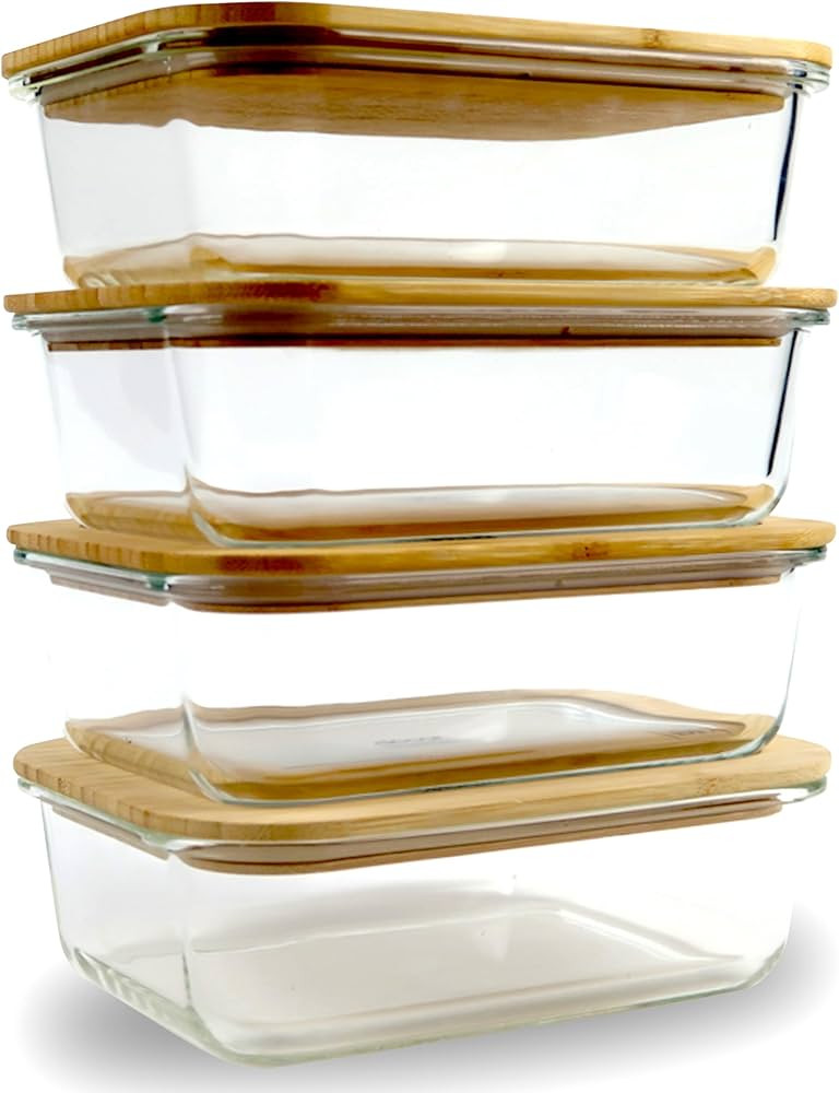 DE Glass Food Storage Containers with Bamboo Lids (4 Pack, 36 Ounce) Eco Friendly Meal Prep Conta... | Amazon (US)