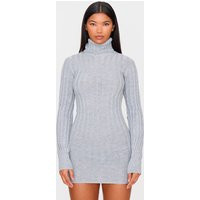 Grey Knitted Roll Neck Sweater Dress | PrettyLittleThing US