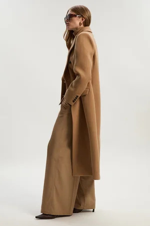 Wool Investment Notch Neck Belted Detail Tailored Maxi Coat | Karen Millen UK + IE + DE + NL