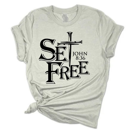 Womens Christian Tshirt Set Free John 8:36 Jesus Christian Short Sleeve T-shirt Graphic Tee-Athletic Heather-xxxl | Walmart (US)