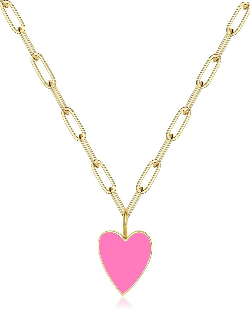 Colorful Heart Neklaces Preppy Jewelry 14K Gold Plated Stainless Steel Paperclip Necklace Cute Daint | Amazon (US)