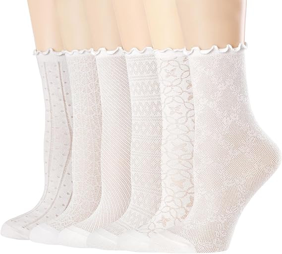 Mcool Mary Women's Ruffle Socks Mesh Casual Lace Cotton Ankle Ultra Thin Frilly Crew Socks for Wo... | Amazon (US)