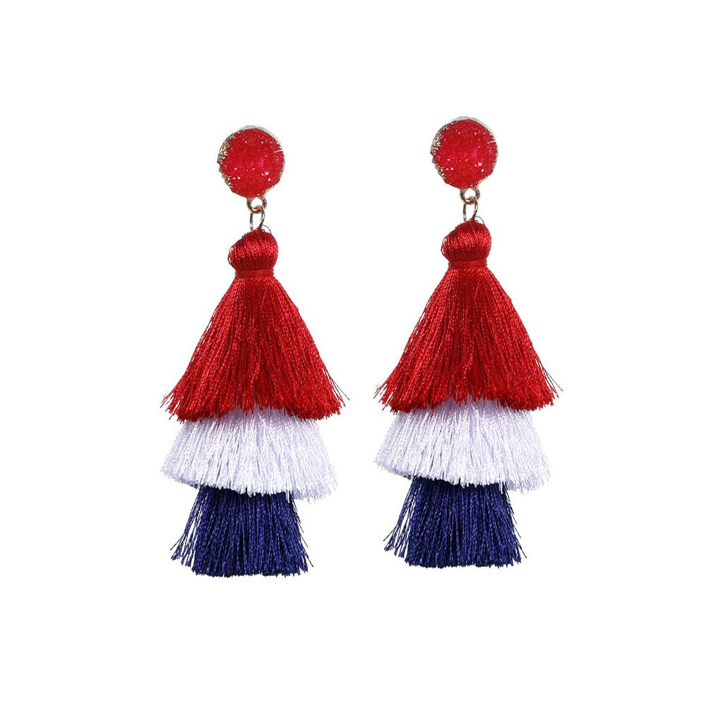 Independence Day Earrings for Women American Flag Earrings Red White and Blue Layered Tassel Earr... | Amazon (US)