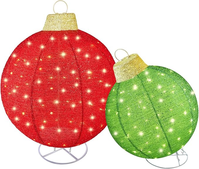 HOYECHI 2pc Lighted Pop-Up Outdoor Christmas Ornament Set – Holiday Ball Decorations with 200 L... | Amazon (US)