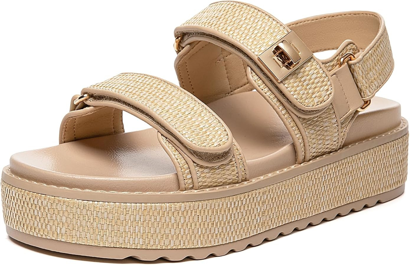 Rihero Platform Sandals for Women Comfort Summer Open Toe Adjustable Double Strap Footbed Sandals | Amazon (US)