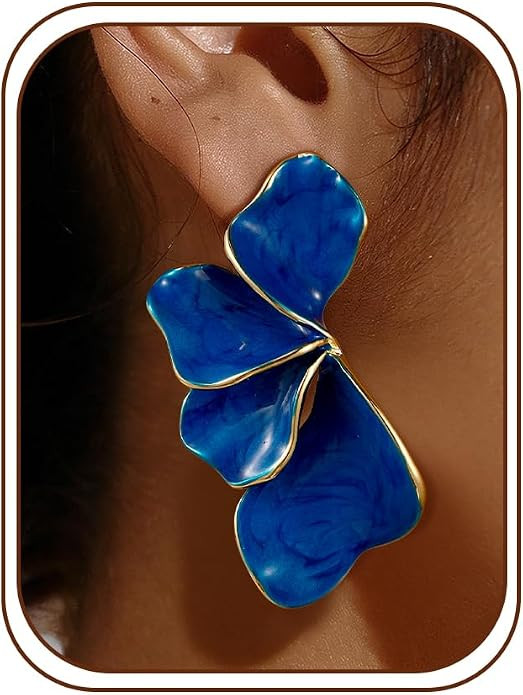 Gold Flower Statement Earrings For Women 14K Gold Plated Dangle Earrings Hypoallergenic Unique Bi... | Amazon (US)