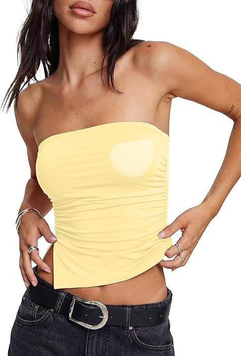 Darong Women's Strapless Tube Top Built-in Bra Double Lined Backless Y2K Crop Tank Tops Going Out... | Amazon (US)