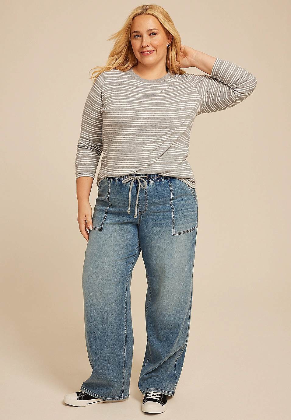 Plus Size m jeans by maurices™ Medium Knit High Rise Pull On Wide Leg Jean | Maurices