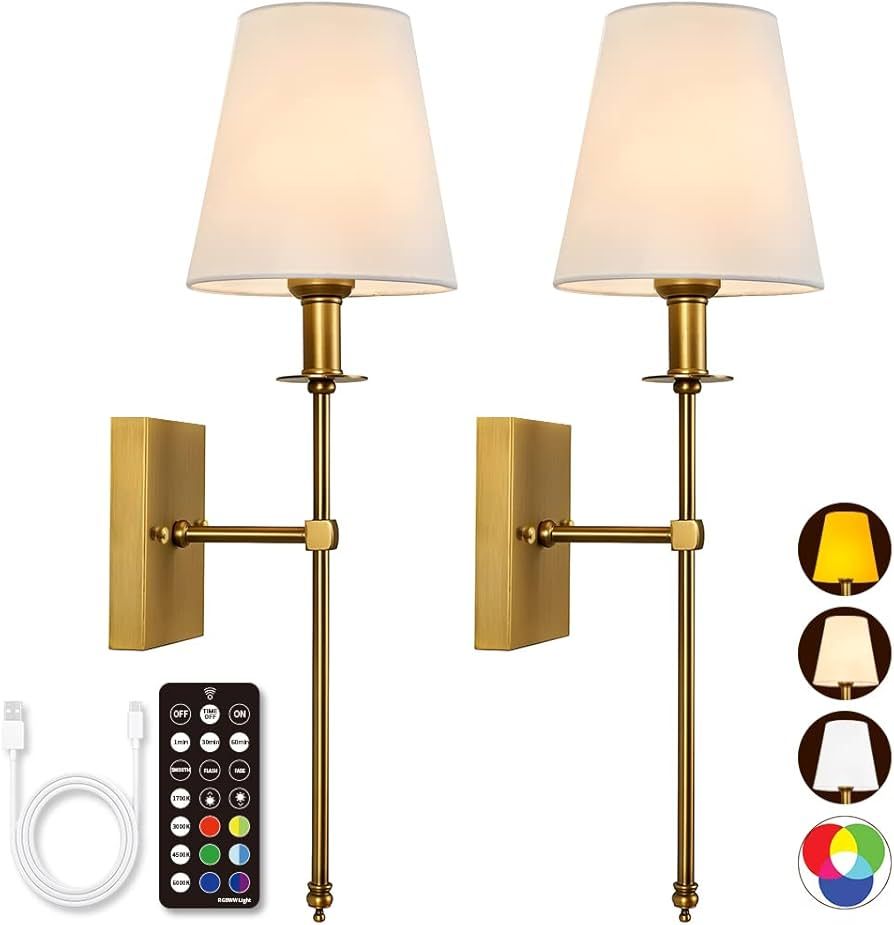 YESIE Rechargeable Batttery Operated Wall Sconces Set of Two,4 Color Temperatures,2X40W Equivalen... | Amazon (US)