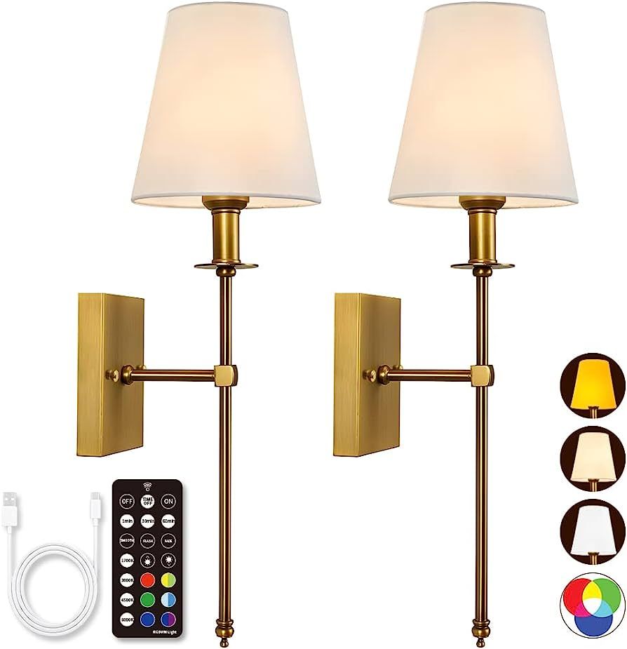 YESIE Rechargeable Batttery Operated Wall Sconces Set of Two,4 Color Temperatures,2X40W Equivalen... | Amazon (US)