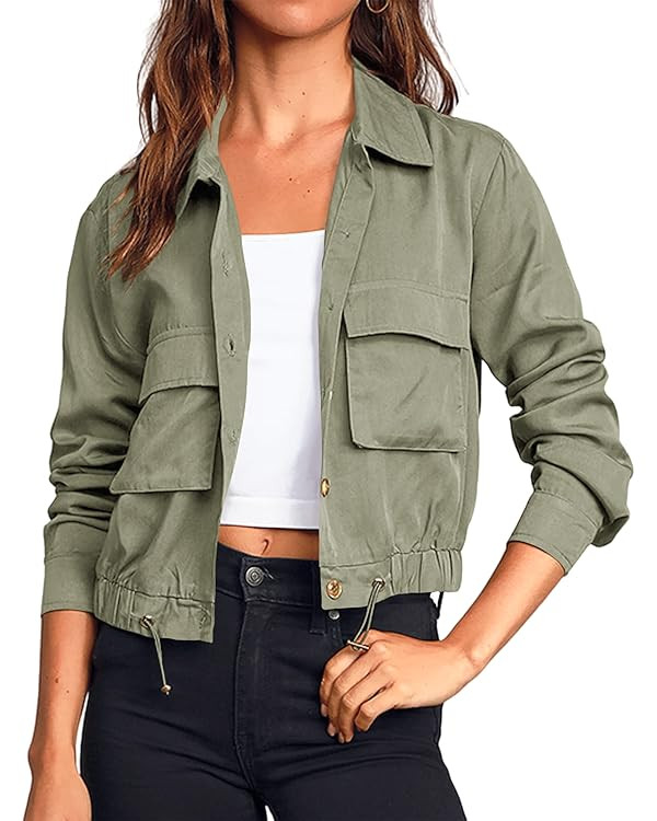 Onedreamer Women's Military Safari Cropped Jackets Button Down Lightweight Oversized Utility Anor... | Amazon (US)
