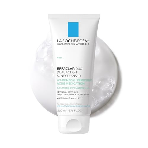 La Roche-Posay Effaclar Dual Acne Face Wash With 4% Benzoyl Peroxide & LHA Exfoliant, Acne Treatment Help Clear & Prevent Blemishes, Paraben Free & Oil Free Wash, 6.76 Fl Oz | Amazon (US)