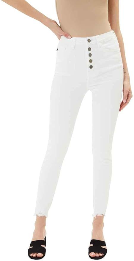 Kan Can Women's High Rise Button Fly Distressed Super Skinny Jeans | Amazon (US)