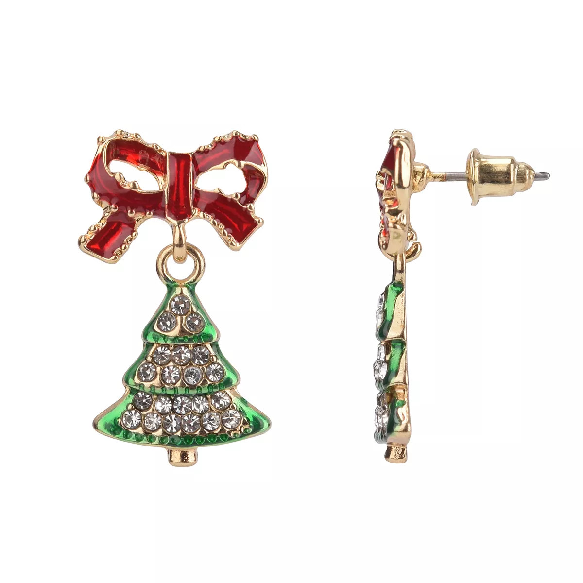 Celebrate Together™ Green and Red Enamel Bow and Christmas Tree Nickel Free Earrings | Kohl's