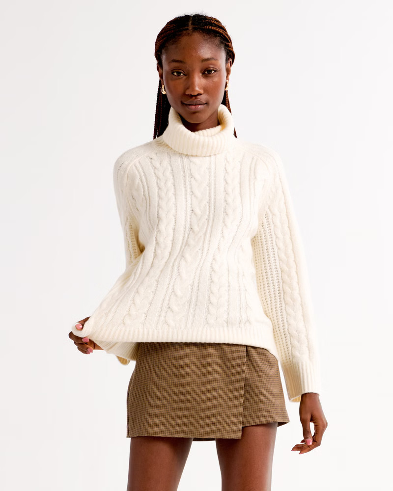 Women's Cable Knit Turtleneck Sweater | Women's | Abercrombie.com | Abercrombie & Fitch (US)