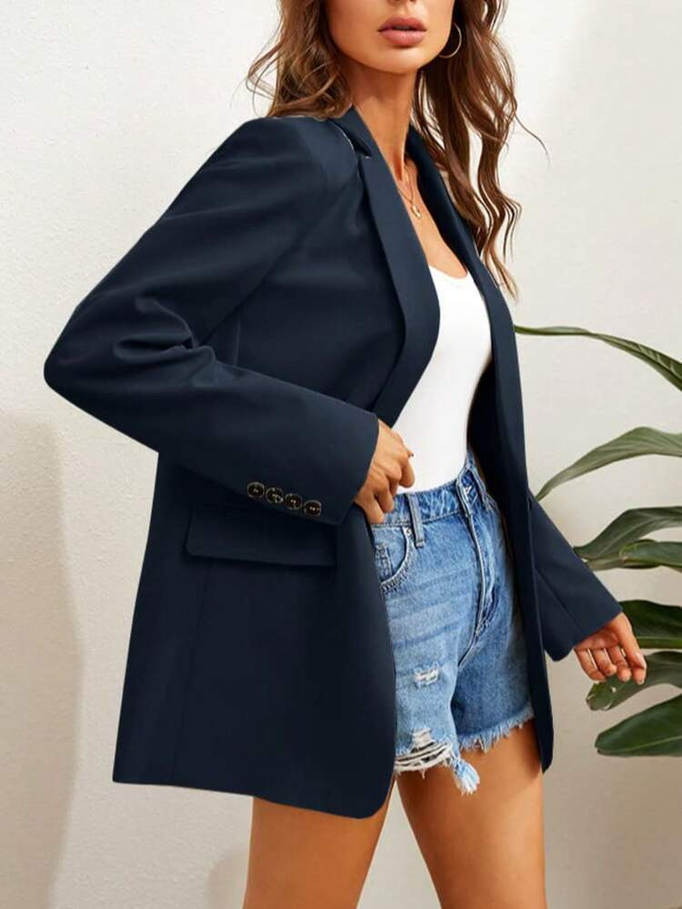 Women's Casual Long Sleeve Lapel Oversized Blazer, Transitional Cross-Season Button Work Office Suit Jacket For Christmas Party | SHEIN