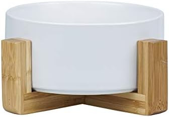 LIONWEI LIONWELI Ceramic Cat Bowl with Wood Stand No Spill Pet Food Water Feeder Cats Small Dogs | Amazon (US)