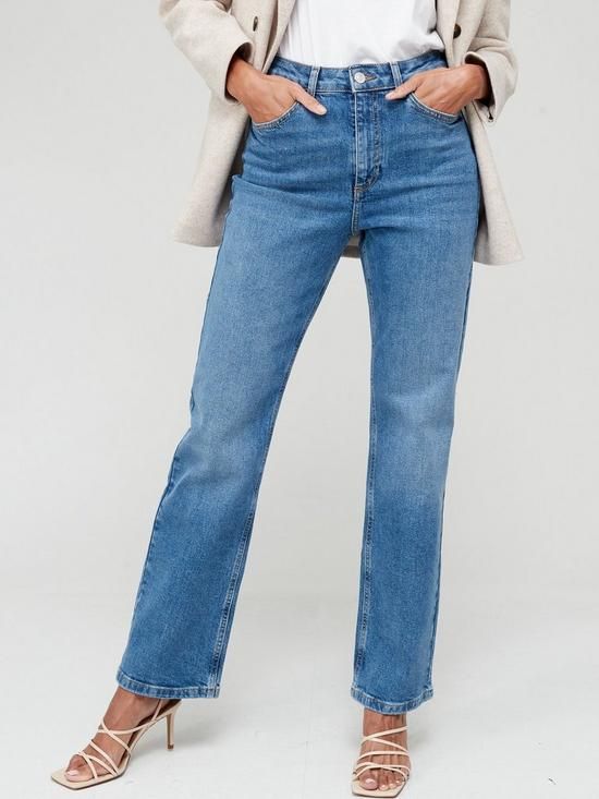 V by Very High Waist Wide Full Length Jean - Dark Wash | Very (UK)